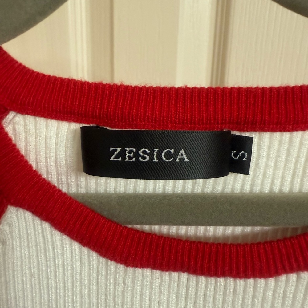 Red and White Women's Raglan Ribbed Tee - Picture 2 of 2